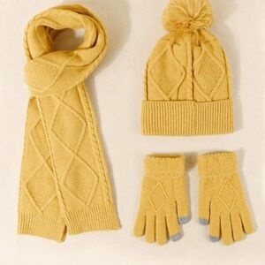 Cozy Yellow Knit Hat, Scarf, and Gloves Set